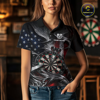 Custom Sliver Smoke American Flag Darts Shirt for Women Darts Team Jerseys Dartboard Shirt NNT304