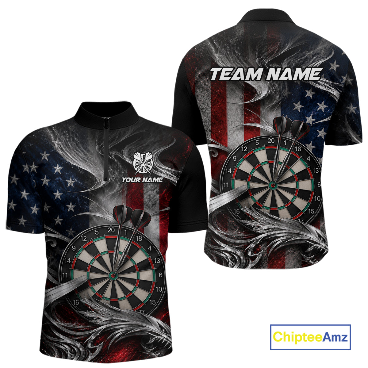 Custom Sliver Smoke American Flag Darts Shirt for Men Darts Team Jerseys Dartboard Shirt NNT304