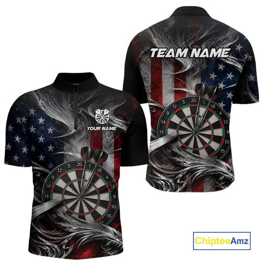 Custom Sliver Smoke American Flag Darts Shirt for Men Darts Team Jerseys Dartboard Shirt NNT304