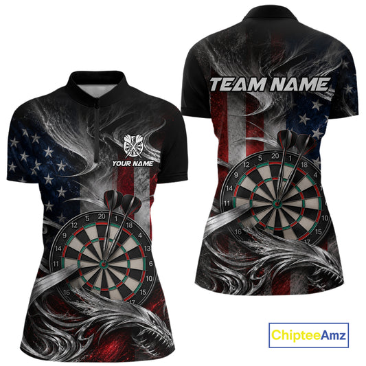 Custom Sliver Smoke American Flag Darts Shirt for Women Darts Team Jerseys Dartboard Shirt NNT304
