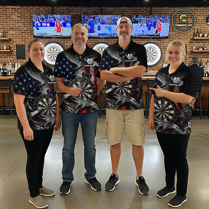 Custom Sliver Smoke American Flag Darts Shirt for Men Darts Team Jerseys Dartboard Shirt NNT304