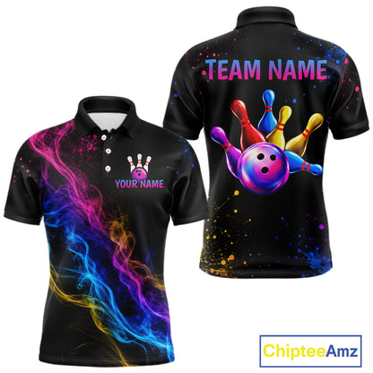 Custom Smoke Colorful Bowling Team Shirts Bowling Jersey for Men Bowling League Polo & 1/4 Zip HNT531