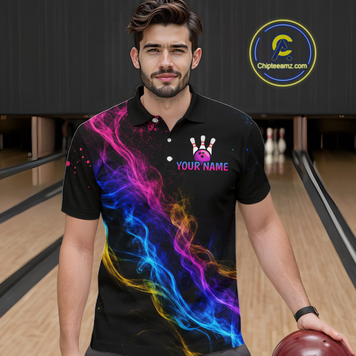 Custom Smoke Colorful Bowling Team Shirts Bowling Jersey for Men Bowling League Polo & 1/4 Zip HNT531