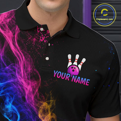 Custom Smoke Colorful Bowling Team Shirts Bowling Jersey for Men Bowling League Polo & 1/4 Zip HNT531