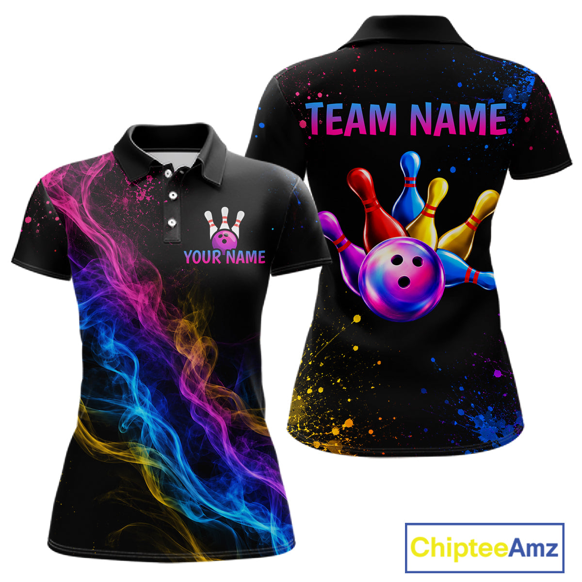 Custom Smoke Colorful Bowling Team Shirts Bowling Jersey for Women Bowling League Polo & 1/4 Zip HNT531