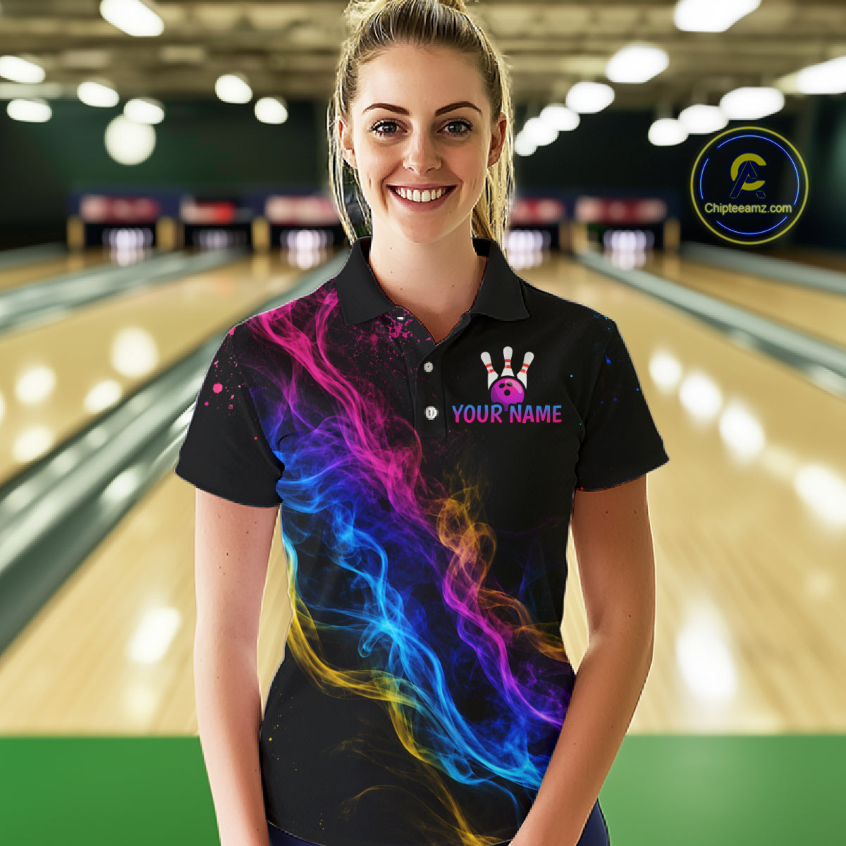 Custom Smoke Colorful Bowling Team Shirts Bowling Jersey for Women Bowling League Polo & 1/4 Zip HNT531