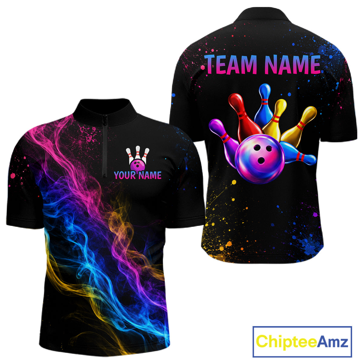 Custom Smoke Colorful Bowling Team Shirts Bowling Jersey for Men Bowling League Polo & 1/4 Zip HNT531