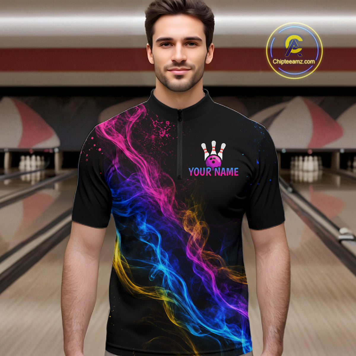 Custom Smoke Colorful Bowling Team Shirts Bowling Jersey for Men Bowling League Polo & 1/4 Zip HNT531
