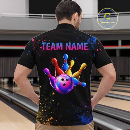 Custom Smoke Colorful Bowling Team Shirts Bowling Jersey for Men Bowling League Polo & 1/4 Zip HNT531