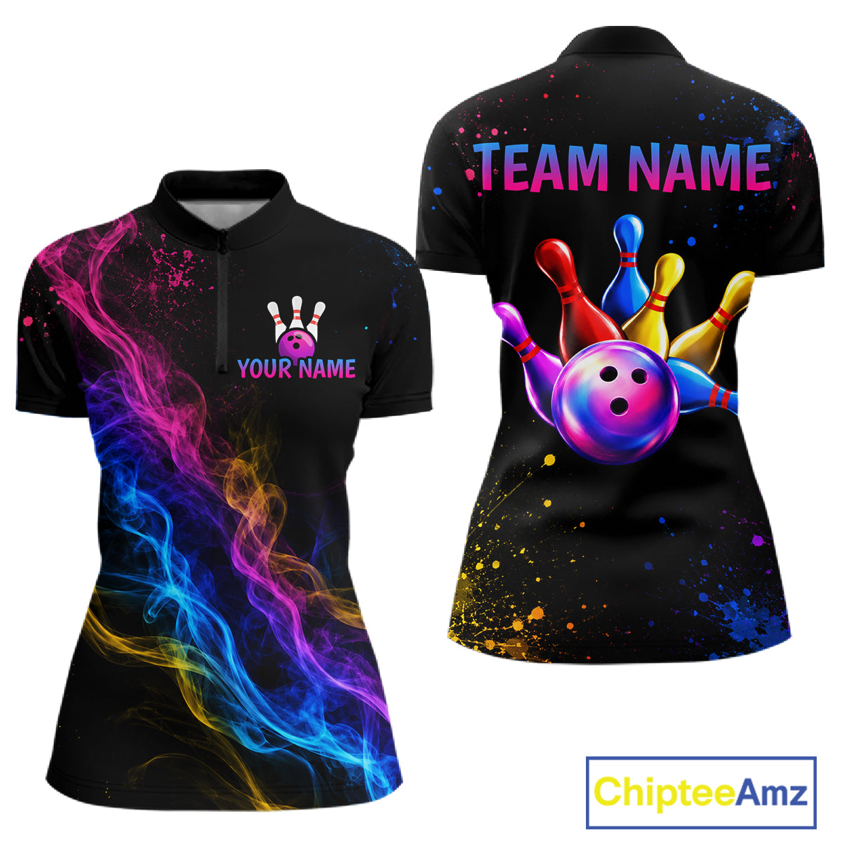 Custom Smoke Colorful Bowling Team Shirts Bowling Jersey for Women Bowling League Polo & 1/4 Zip HNT531