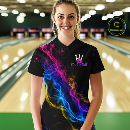 Custom Smoke Colorful Bowling Team Shirts Bowling Jersey for Women Bowling League Polo & 1/4 Zip HNT531