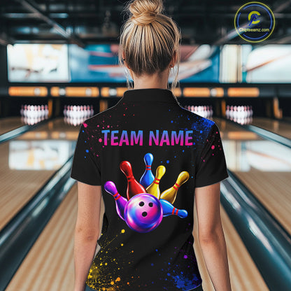 Custom Smoke Colorful Bowling Team Shirts Bowling Jersey for Women Bowling League Polo & 1/4 Zip HNT531
