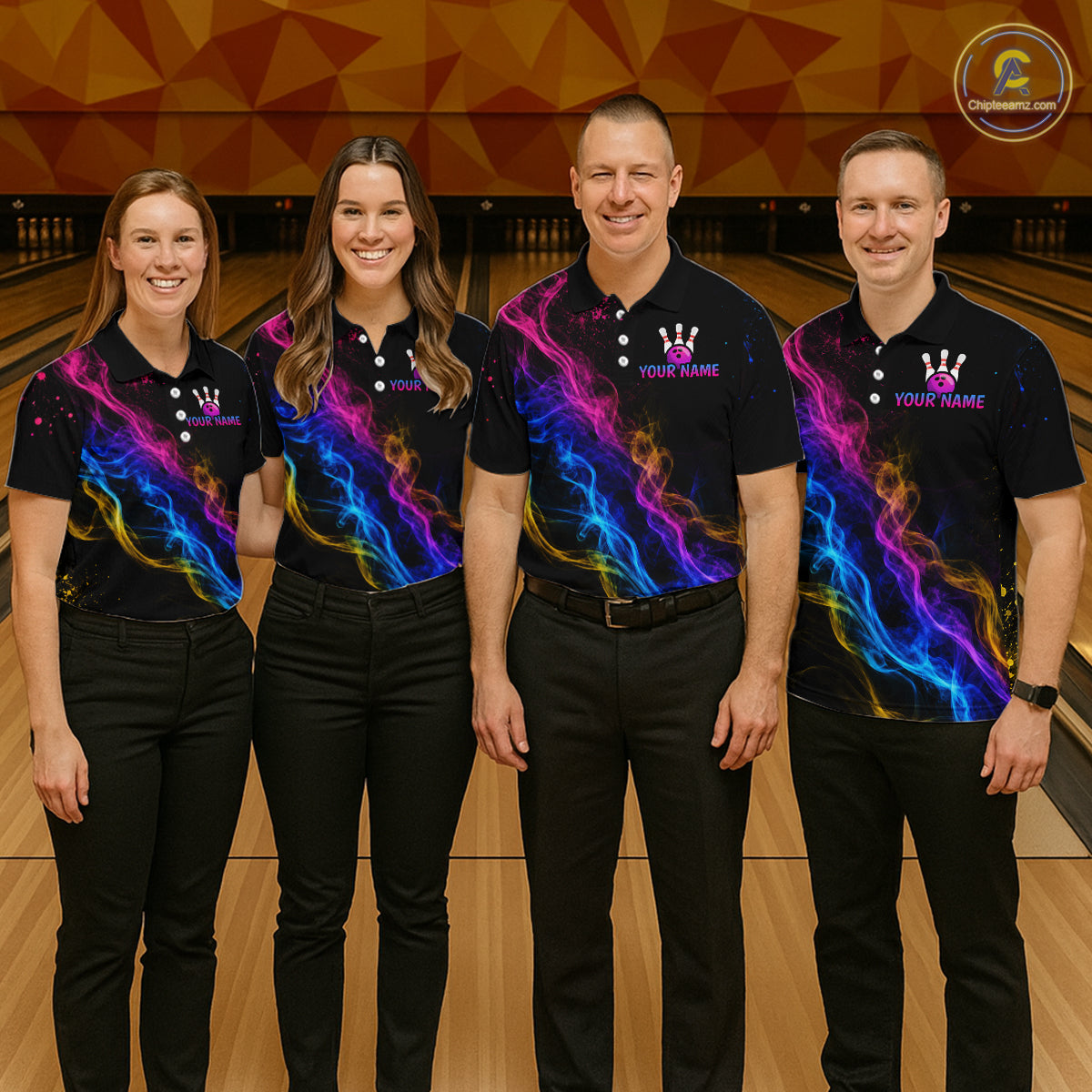 Custom Smoke Colorful Bowling Team Shirts Bowling Jersey for Women Bowling League Polo & 1/4 Zip HNT531