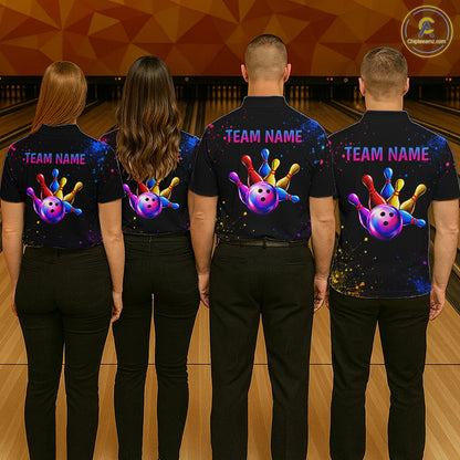 Custom Smoke Colorful Bowling Team Shirts Bowling Jersey for Women Bowling League Polo & 1/4 Zip HNT531