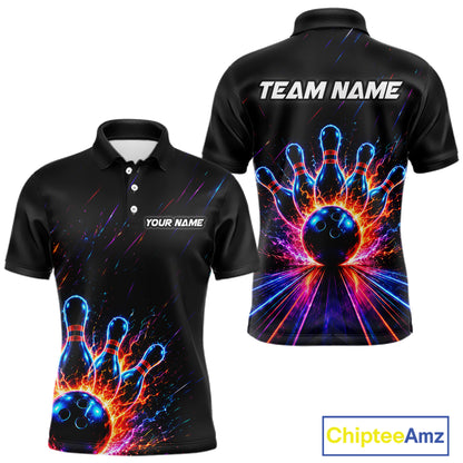 Fire and Neon Strike Bowling Shirts for Men Custom Bowling Team Jersey Polo & 1/4 Zip HNT530