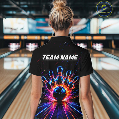 Fire and Neon Strike Bowling Shirts for Women Custom Bowling Team Jersey Polo & 1/4 Zip HNT530