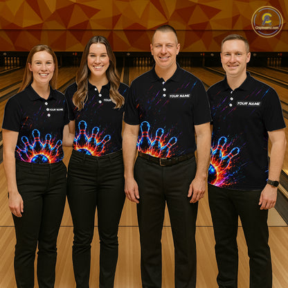 Fire and Neon Strike Bowling Shirts for Women Custom Bowling Team Jersey Polo & 1/4 Zip HNT530