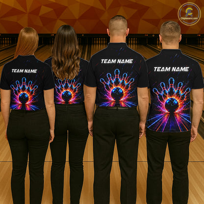 Fire and Neon Strike Bowling Shirts for Men Custom Bowling Team Jersey Polo & 1/4 Zip HNT530