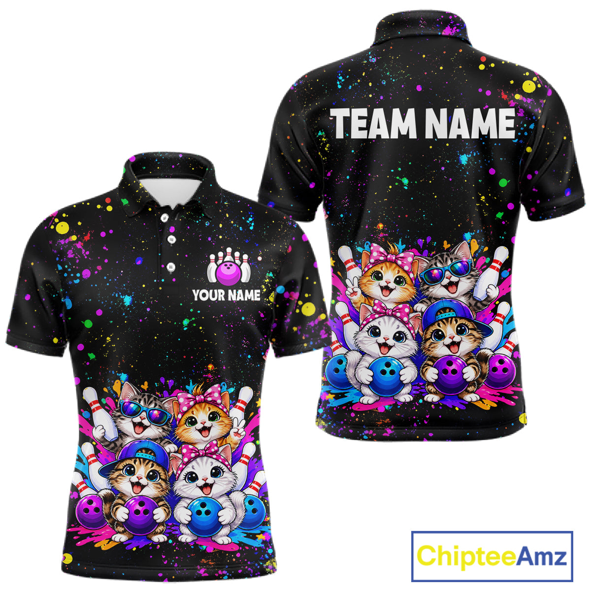 Custom Colorful Funny Cat Bowling Jersey for Men Bowling League Bowling Team Shirts HNT613
