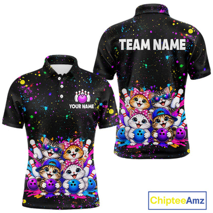 Custom Colorful Funny Cat Bowling Jersey for Men Bowling League Bowling Team Shirts HNT613