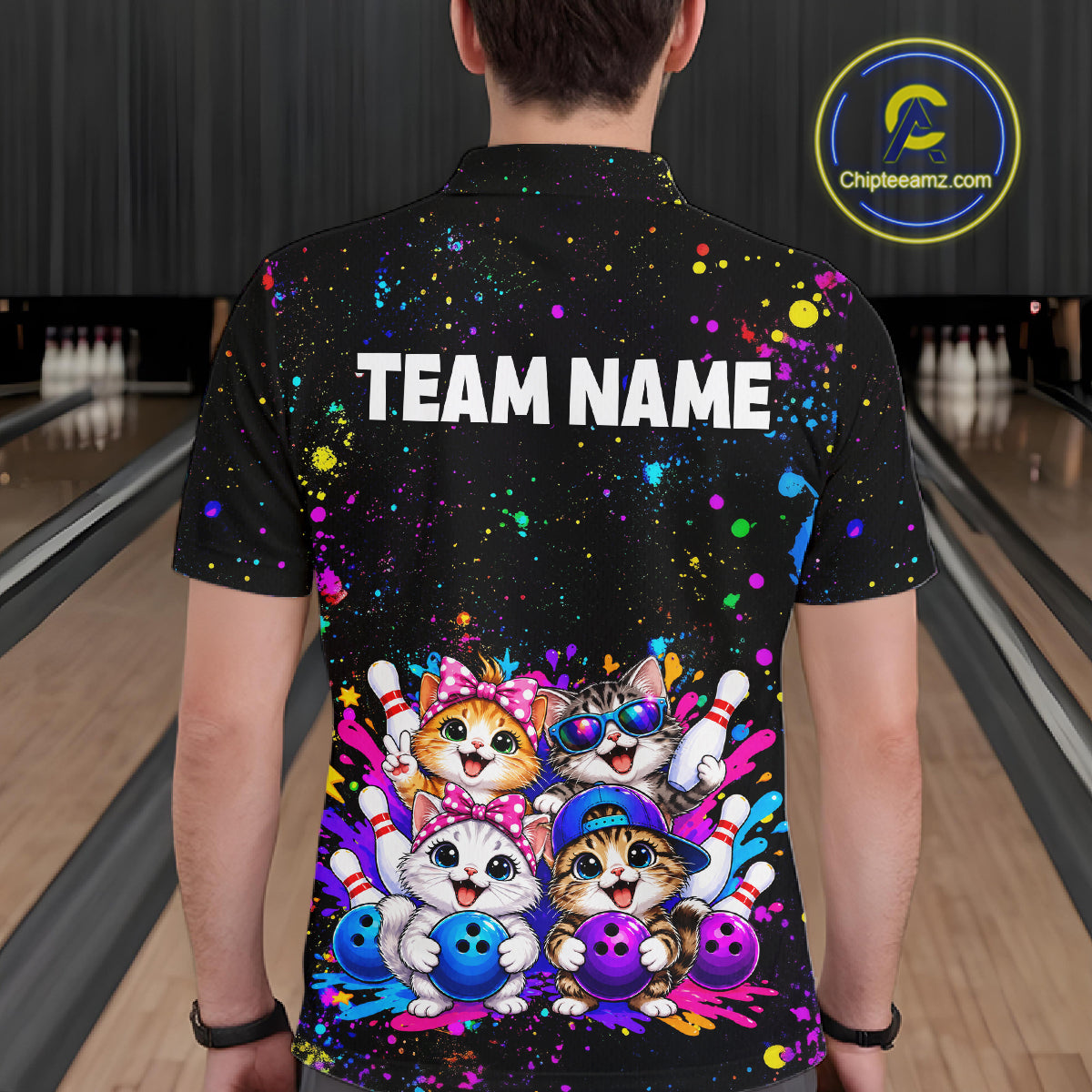 Custom Colorful Funny Cat Bowling Jersey for Men Bowling League Bowling Team Shirts HNT613