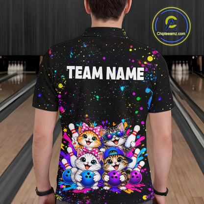 Custom Colorful Funny Cat Bowling Jersey for Men Bowling League Bowling Team Shirts HNT613