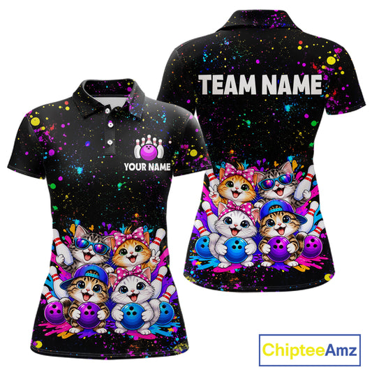 Custom Colorful Funny Cat Bowling Jersey for Women Bowling League Bowling Team Shirts HNT613