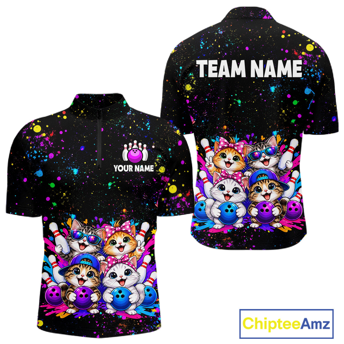 Custom Colorful Funny Cat Bowling Jersey for Men Bowling League Bowling Team Shirts HNT613