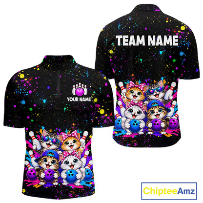 Custom Colorful Funny Cat Bowling Jersey for Men Bowling League Bowling Team Shirts HNT613