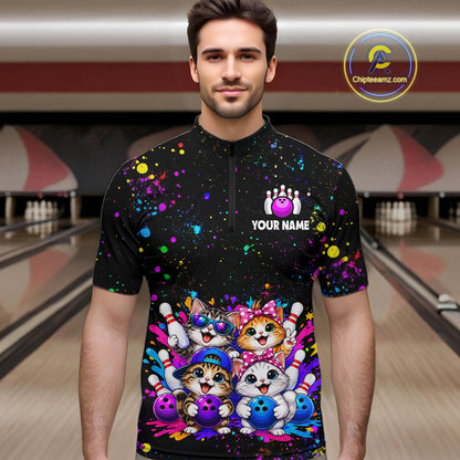 Custom Colorful Funny Cat Bowling Jersey for Men Bowling League Bowling Team Shirts HNT613