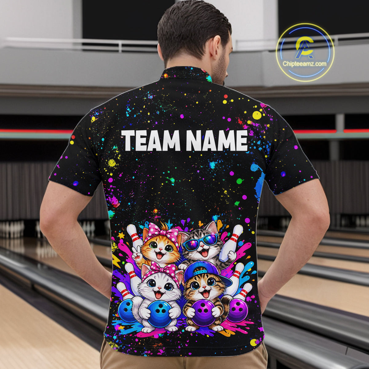 Custom Colorful Funny Cat Bowling Jersey for Men Bowling League Bowling Team Shirts HNT613