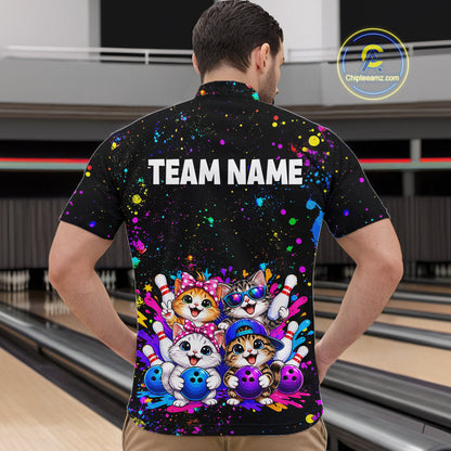 Custom Colorful Funny Cat Bowling Jersey for Men Bowling League Bowling Team Shirts HNT613