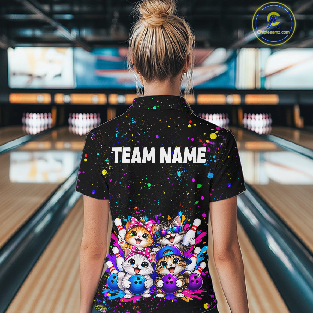 Custom Colorful Funny Cat Bowling Jersey for Women Bowling League Bowling Team Shirts HNT613