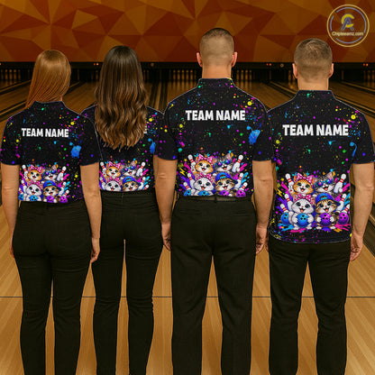 Custom Colorful Funny Cat Bowling Jersey for Men Bowling League Bowling Team Shirts HNT613