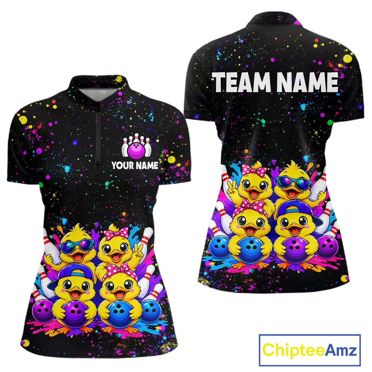 Custom Colorful Funny Duck Bowling Jersey for Women Bowling League Bowling Team Shirts HNT612