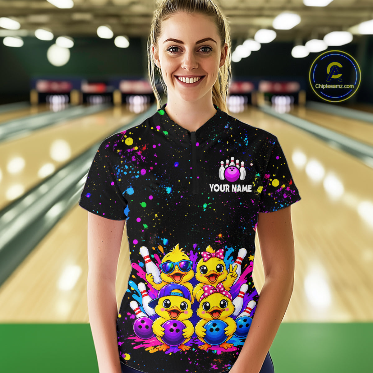 Custom Colorful Funny Duck Bowling Jersey for Women Bowling League Bowling Team Shirts HNT612