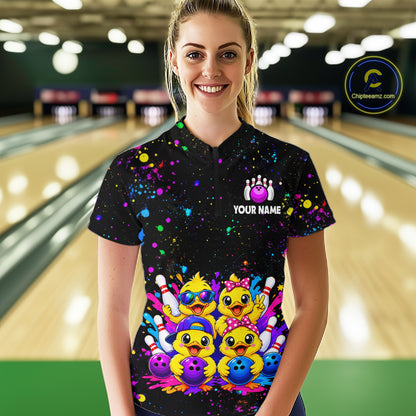 Custom Colorful Funny Duck Bowling Jersey for Women Bowling League Bowling Team Shirts HNT612