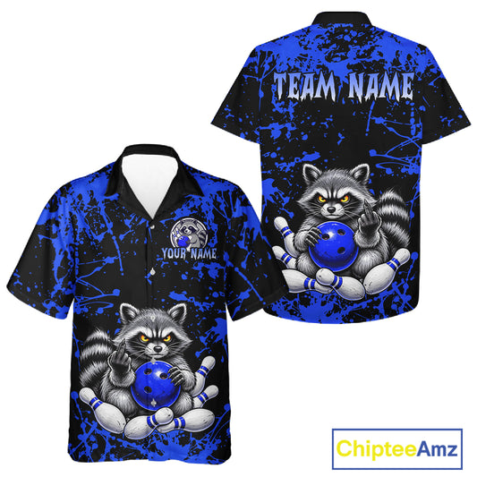 Blue Funny Raccoon Bowling Shirt, Custom Raccoon Hawaiian Bowling Team Jersey for Men Women HNT675