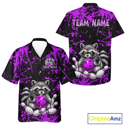 Purple Funny Raccoon Bowling Shirt, Custom Raccoon Hawaiian Bowling Team Jersey for Men Women HNT675