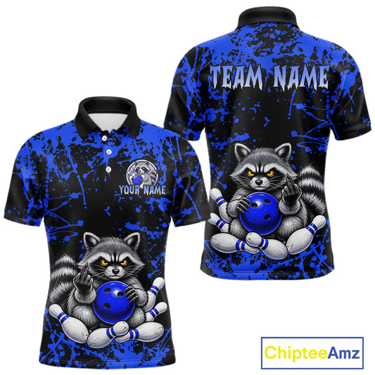 Blue Raccoon Bowling Shirt, Custom Funny Raccoon Bowling Jersey for Men, Bowling Team Gift HNT675