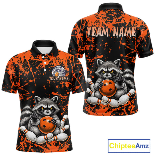 Orange Raccoon Bowling Shirt, Custom Funny Raccoon Bowling Jersey for Men, Bowling Team Gift HNT675