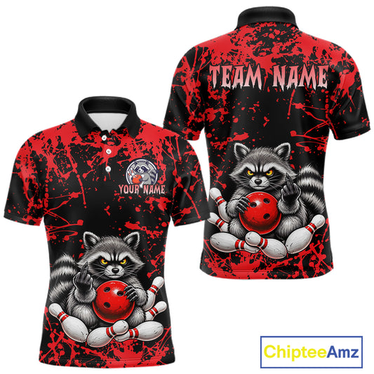 Red Raccoon Bowling Shirt, Custom Funny Raccoon Bowling Jersey for Men, Bowling Team Gift HNT675