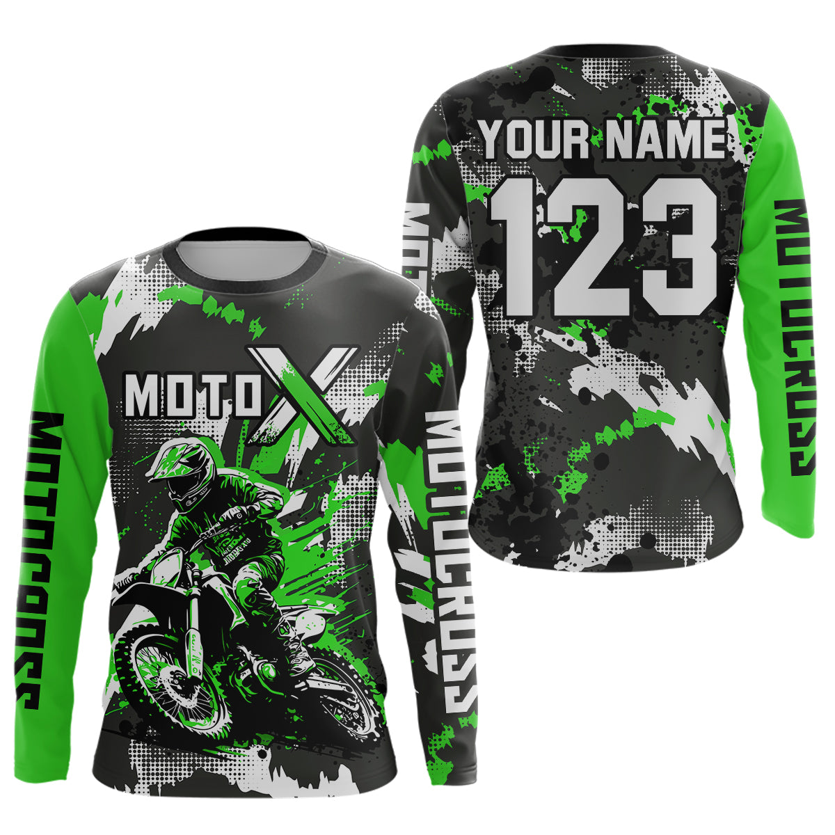 Green Youth Motocross Jersey Racing Shirts Custom Dirt Bike Shirts Kid Men Women UPF30+ DNT32