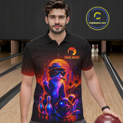 Custom Funny Cat Bowling Jersey for Men Bowling Tournament  Polo & 1/4 Zip Bowling Team Shirts HNT204