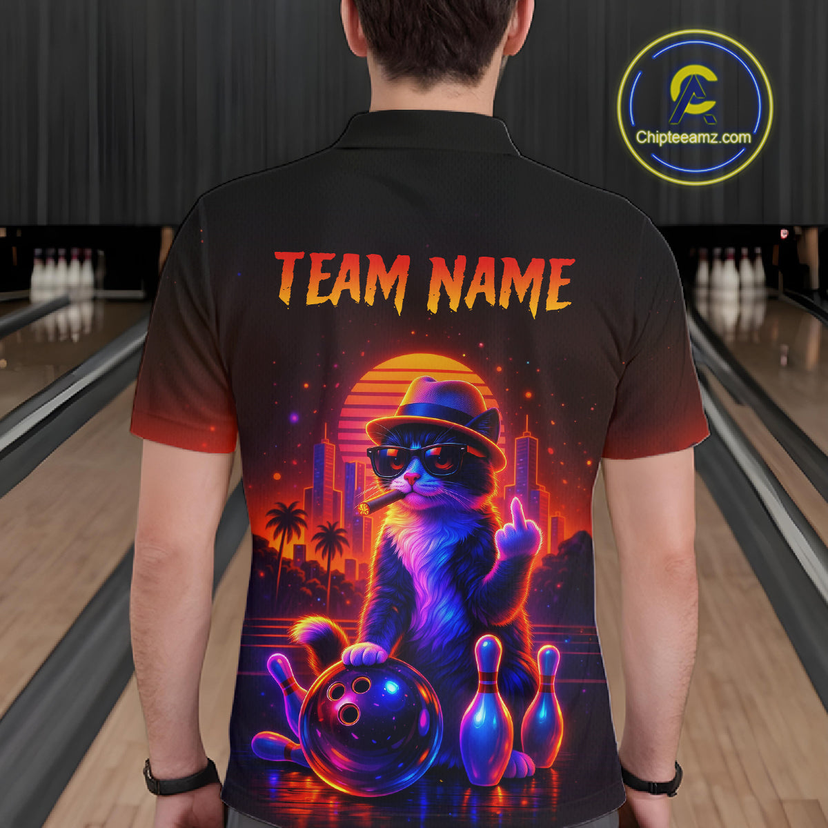 Custom Funny Cat Bowling Jersey for Men Bowling Tournament  Polo & 1/4 Zip Bowling Team Shirts HNT204