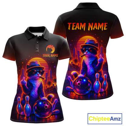 Custom Funny Cat Bowling Jersey for Women Bowling Tournament Polo & 1/4 Zip Bowling Team Shirts HNT204