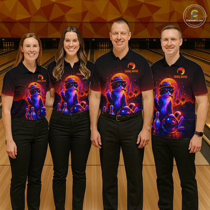Custom Funny Cat Bowling Jersey for Men Bowling Tournament  Polo & 1/4 Zip Bowling Team Shirts HNT204