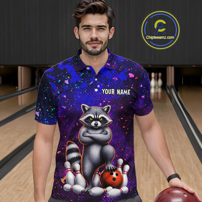 Funny Raccoon Bowling Team Shirts for Men Custom Bowling Gifts for Bowler Polo & 1/4 Zip HNT534