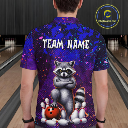 Funny Raccoon Bowling Team Shirts for Men Custom Bowling Gifts for Bowler Polo & 1/4 Zip HNT534