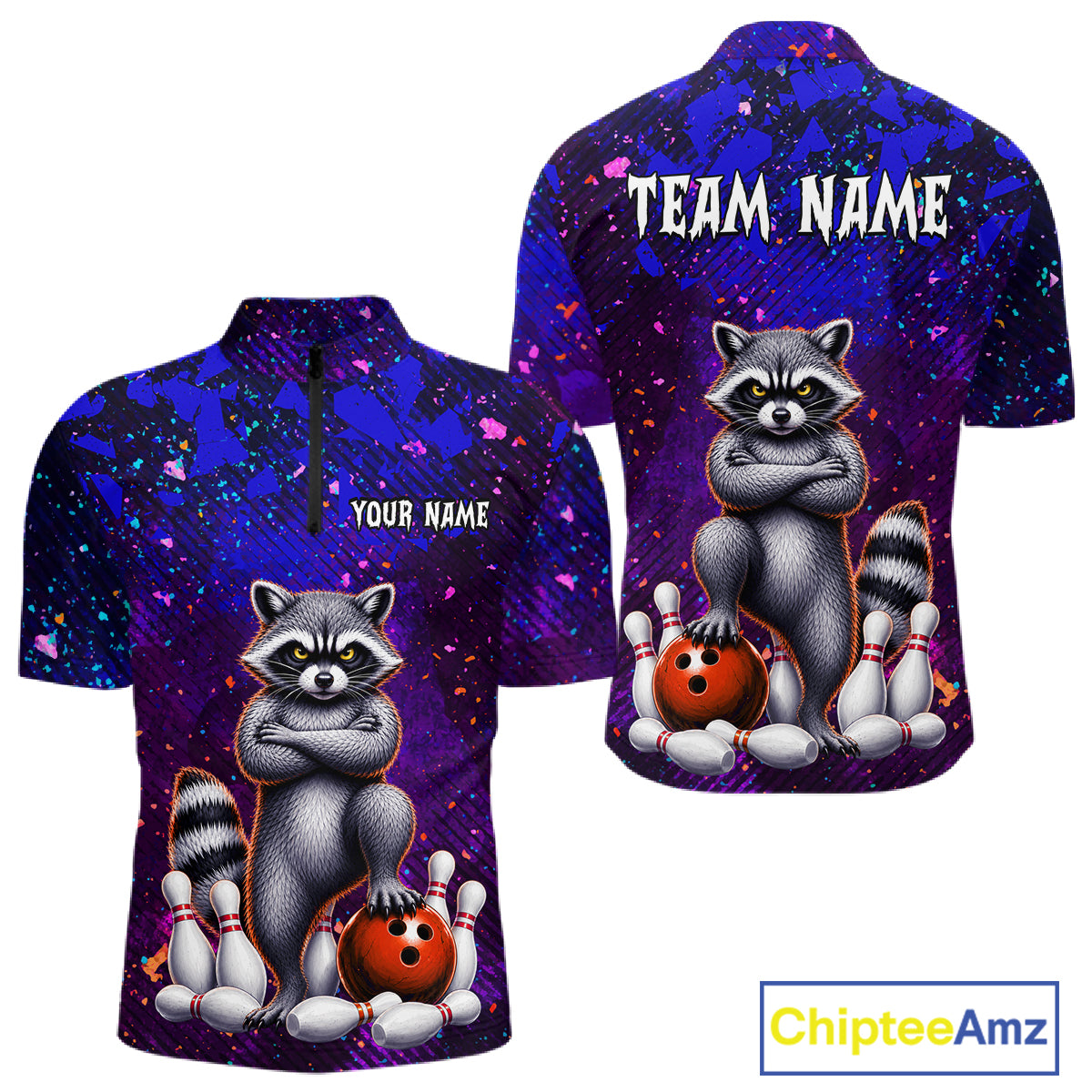 Funny Raccoon Bowling Team Shirts for Men Custom Bowling Gifts for Bowler Polo & 1/4 Zip HNT534